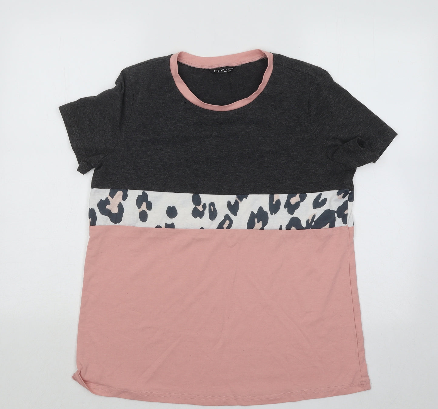 SheIn Womens Multicoloured Animal Print Polyester Basic T-Shirt Size L Round Neck