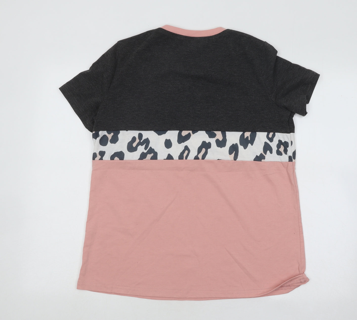 SheIn Womens Multicoloured Animal Print Polyester Basic T-Shirt Size L Round Neck