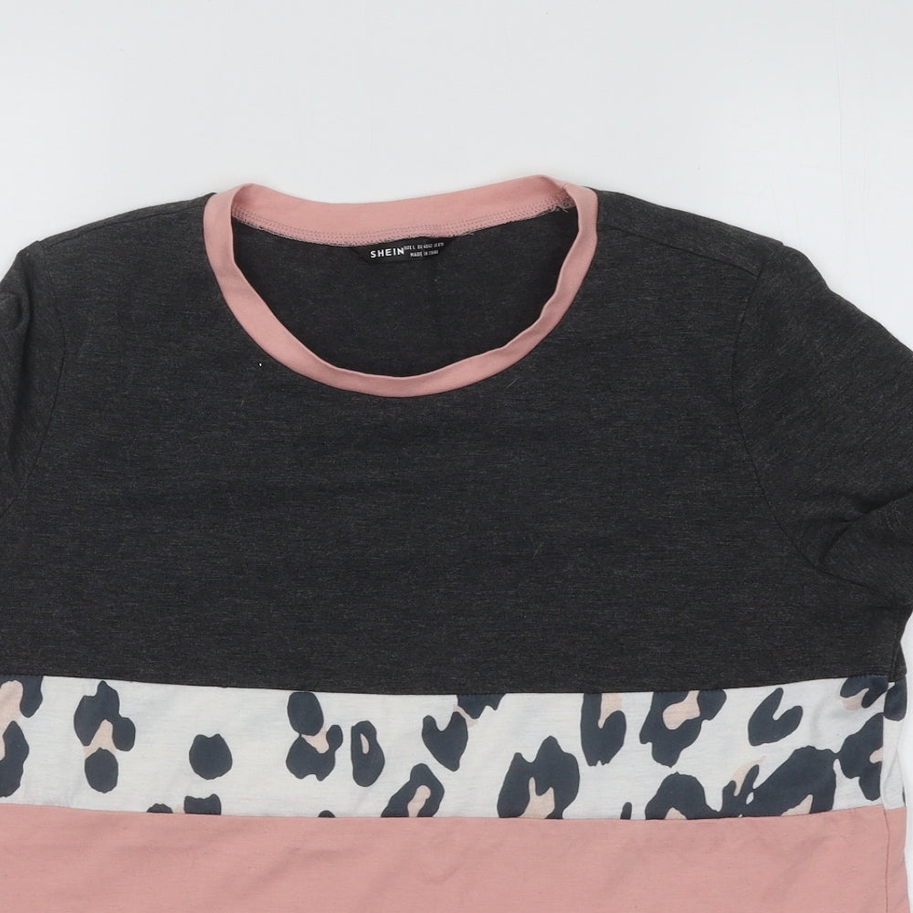 SheIn Womens Multicoloured Animal Print Polyester Basic T-Shirt Size L Round Neck