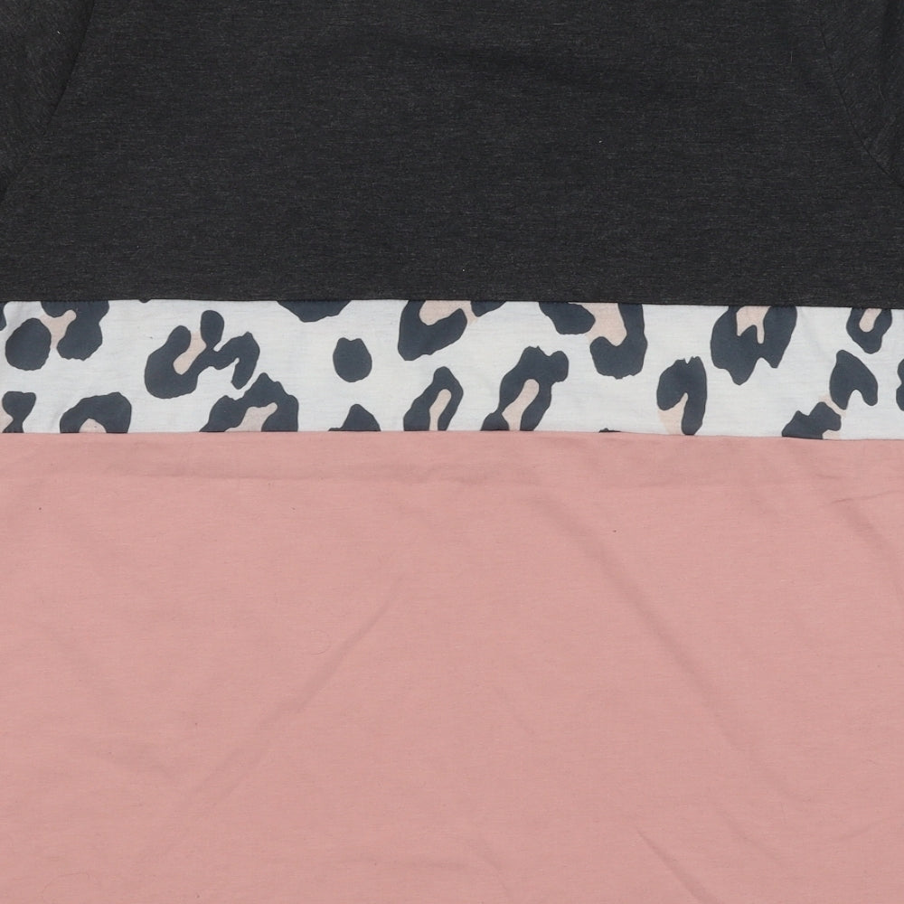 SheIn Womens Multicoloured Animal Print Polyester Basic T-Shirt Size L Round Neck