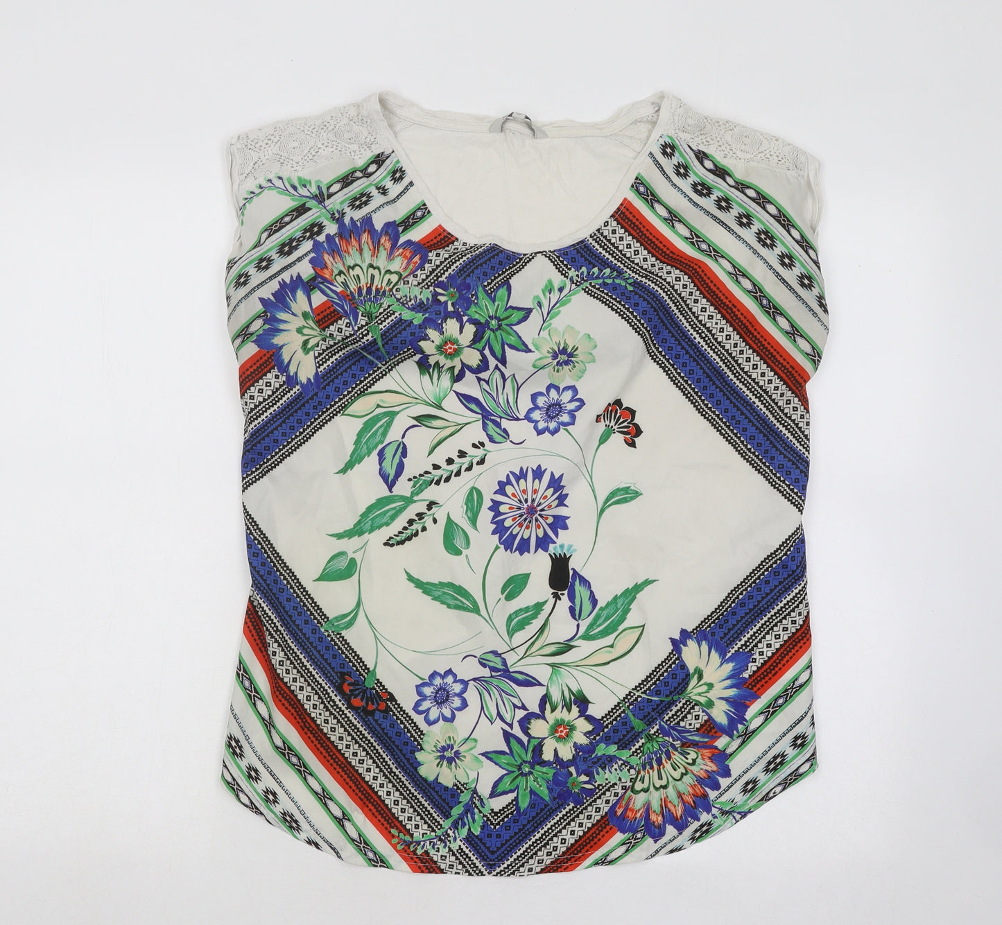 Peacocks Womens Multicoloured Floral Polyester Basic Blouse Size 12 Scoop Neck - Lace Detail