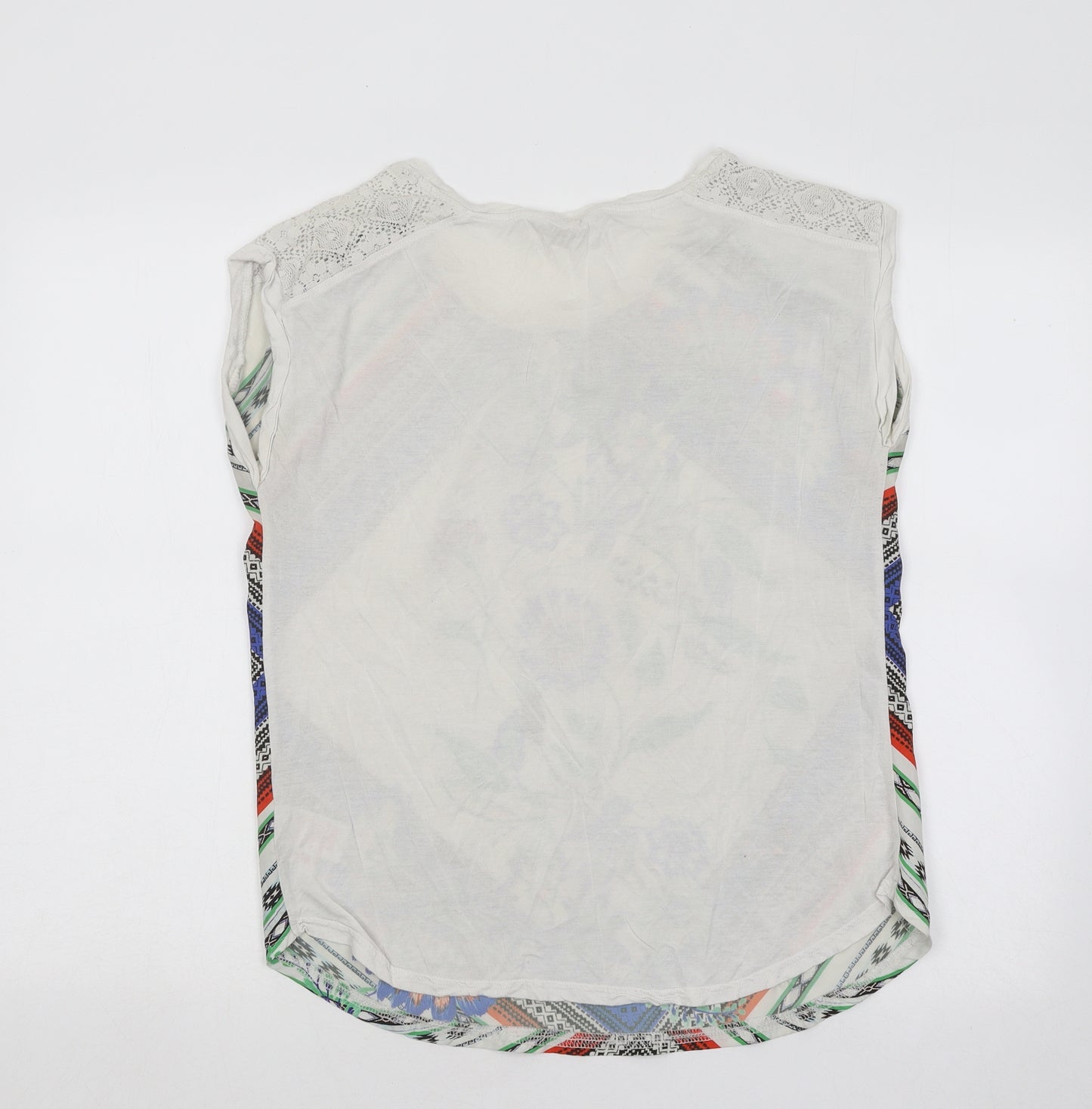 Peacocks Womens Multicoloured Floral Polyester Basic Blouse Size 12 Scoop Neck - Lace Detail