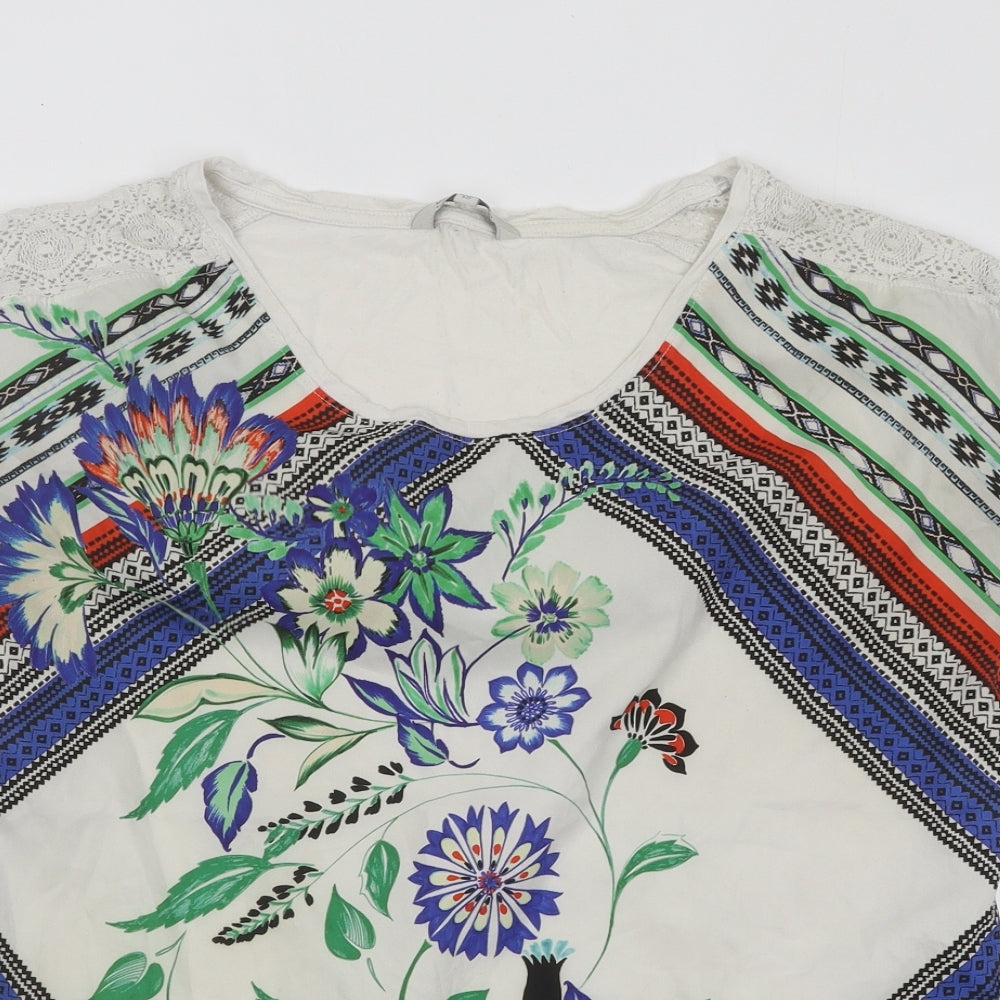 Peacocks Womens Multicoloured Floral Polyester Basic Blouse Size 12 Scoop Neck - Lace Detail