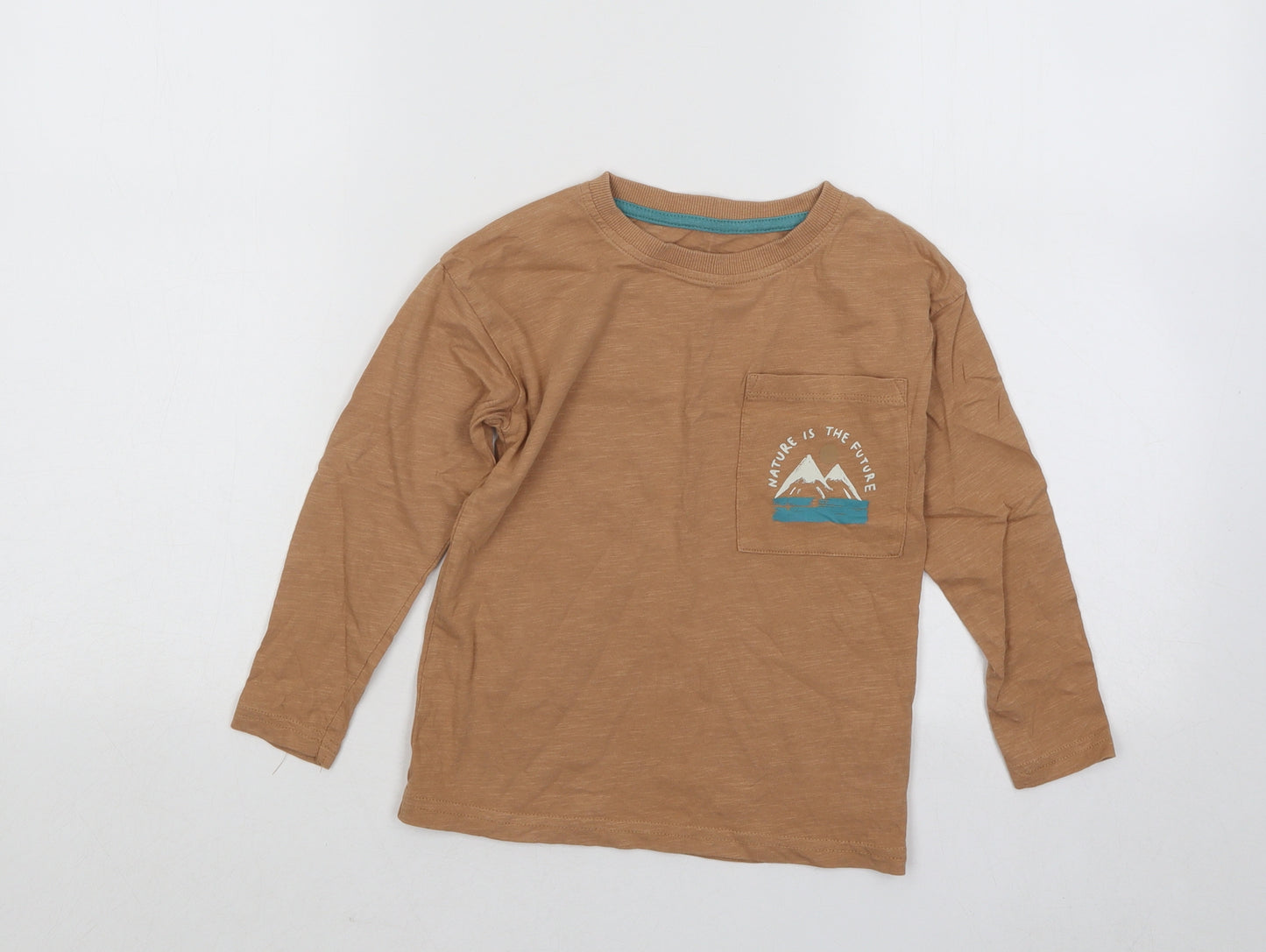 George Boys Brown Cotton Basic T-Shirt Size 4-5 Years Round Neck Pullover - Nature Is The Future