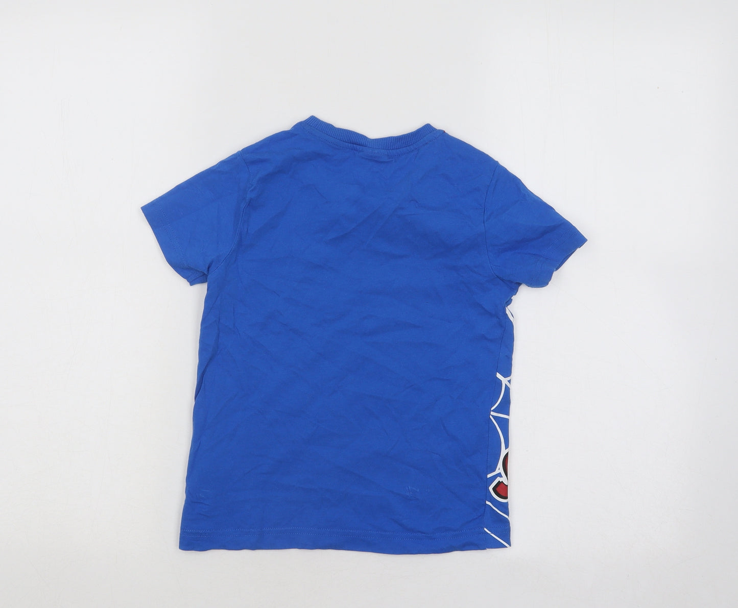 F&F Boys Blue Cotton Basic T-Shirt Size 5-6 Years Round Neck Pullover - Spiderman