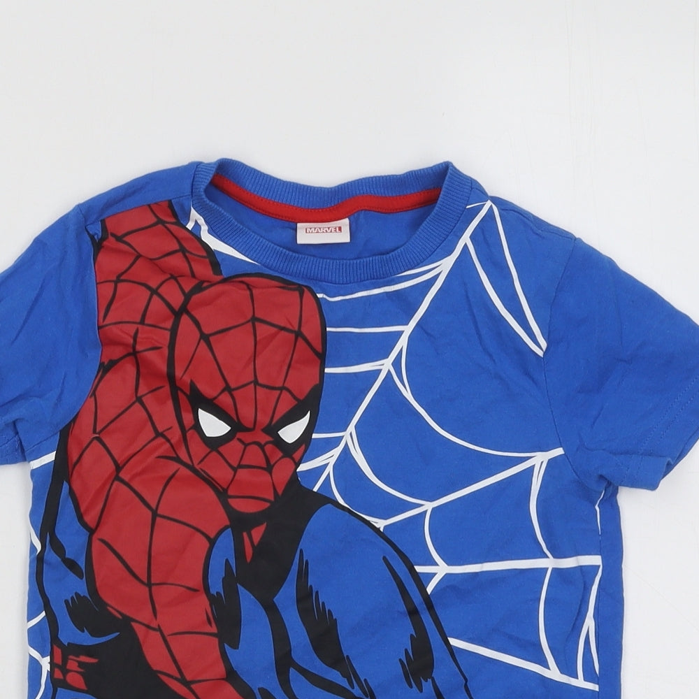 F&F Boys Blue Cotton Basic T-Shirt Size 5-6 Years Round Neck Pullover - Spiderman