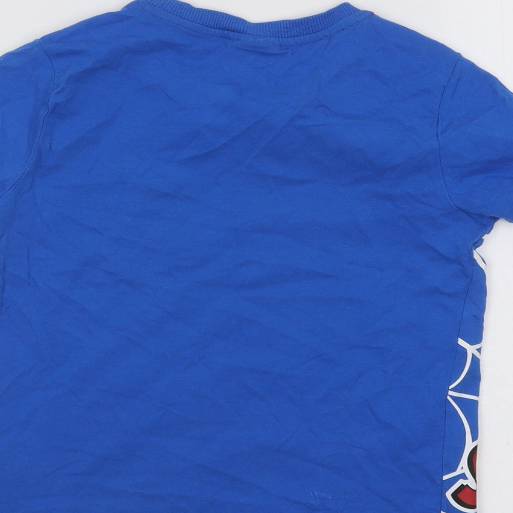 F&F Boys Blue Cotton Basic T-Shirt Size 5-6 Years Round Neck Pullover - Spiderman