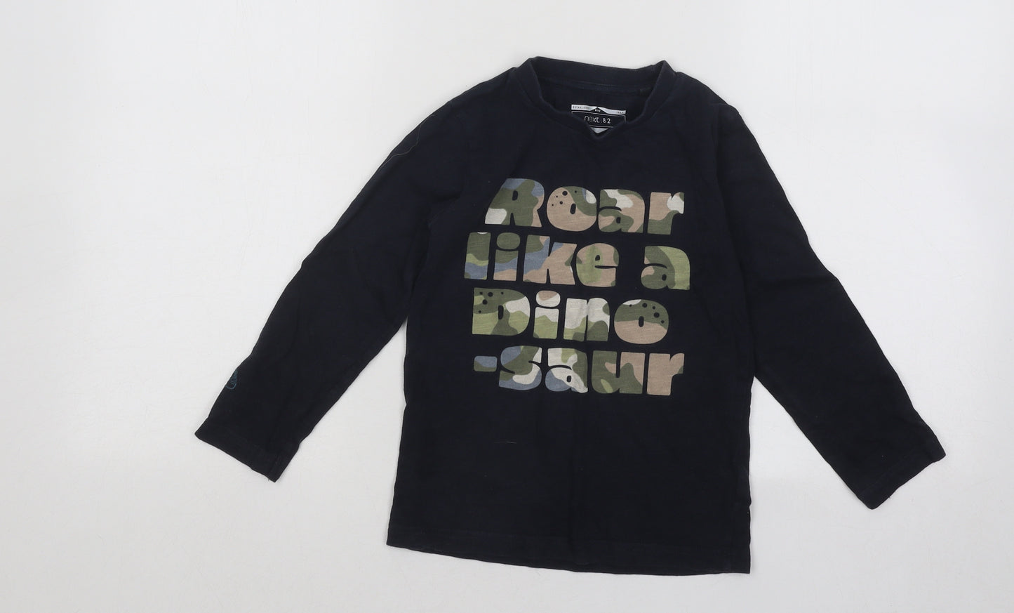 NEXT Boys Black Cotton Basic T-Shirt Size 4-5 Years Round Neck Pullover - Roar Like A Dinosaur