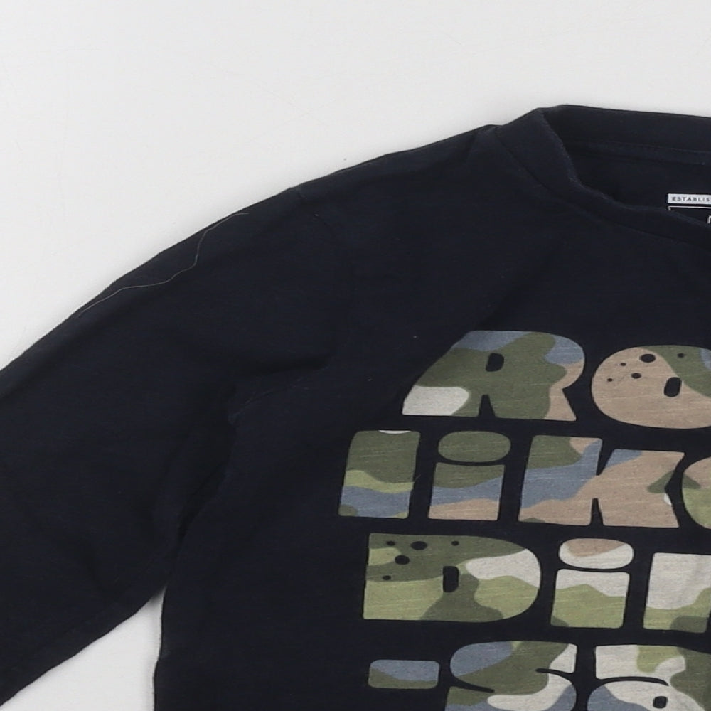 NEXT Boys Black Cotton Basic T-Shirt Size 4-5 Years Round Neck Pullover - Roar Like A Dinosaur