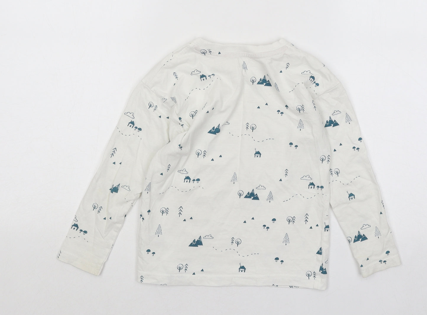 George Boys White Geometric Cotton Basic T-Shirt Size 4-5 Years Round Neck Pullover - Trees