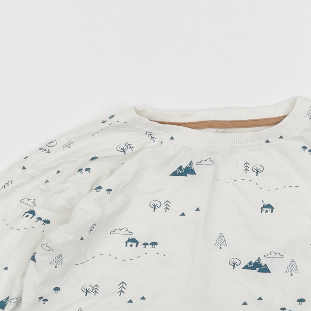 George Boys White Geometric Cotton Basic T-Shirt Size 4-5 Years Round Neck Pullover - Trees
