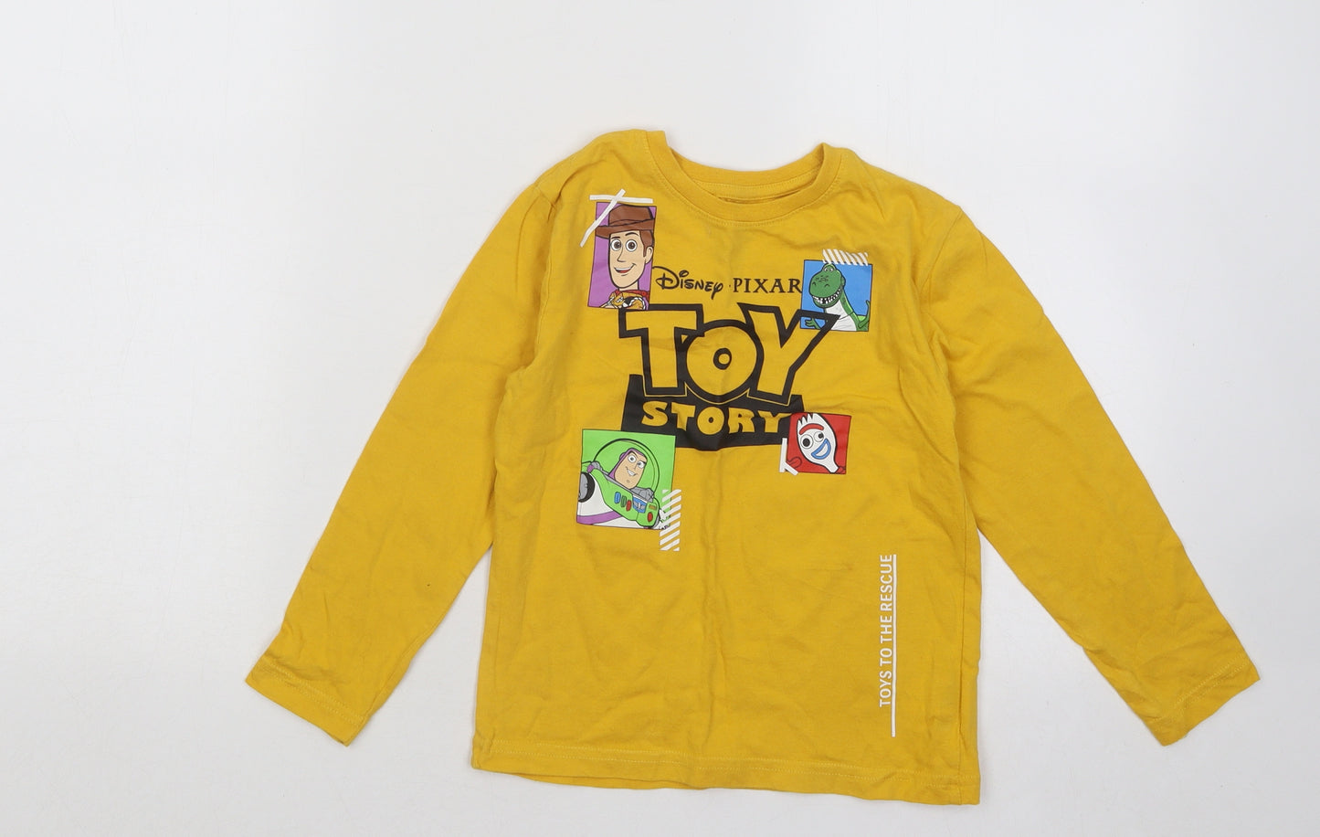 Primark Boys Yellow Cotton Basic T-Shirt Size 4-5 Years Round Neck Pullover - TOY STORY