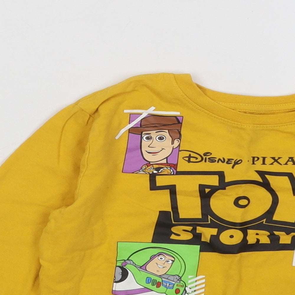 Primark Boys Yellow Cotton Basic T-Shirt Size 4-5 Years Round Neck Pullover - TOY STORY