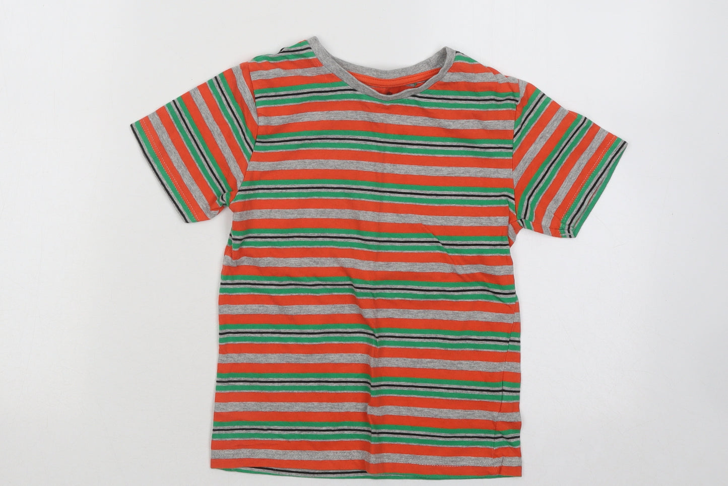 Jeff&Co Boys Multicoloured Striped Cotton Basic T-Shirt Size 5-6 Years Round Neck Pullover