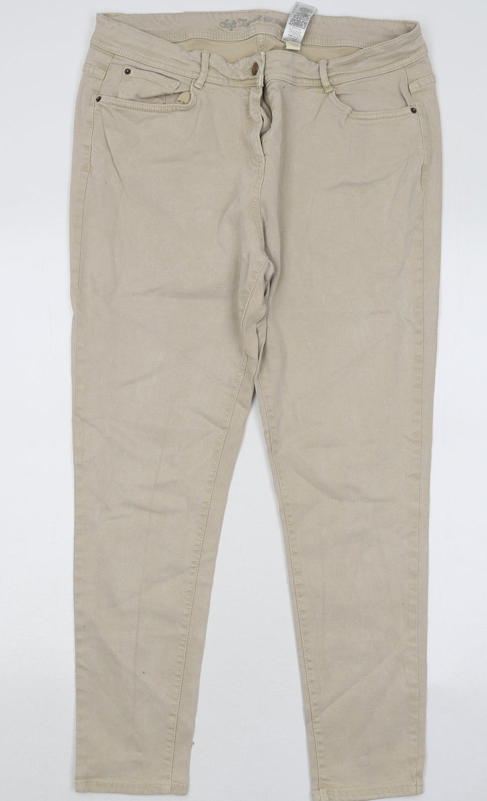 NEXT Womens Beige Cotton Skinny Jeans Size 16 L26 in Regular Button