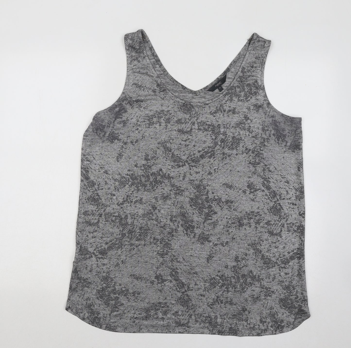 NEXT Womens Grey Geometric Polyester Basic T-Shirt Size 16 Round Neck