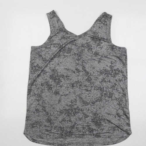 NEXT Womens Grey Geometric Polyester Basic T-Shirt Size 16 Round Neck