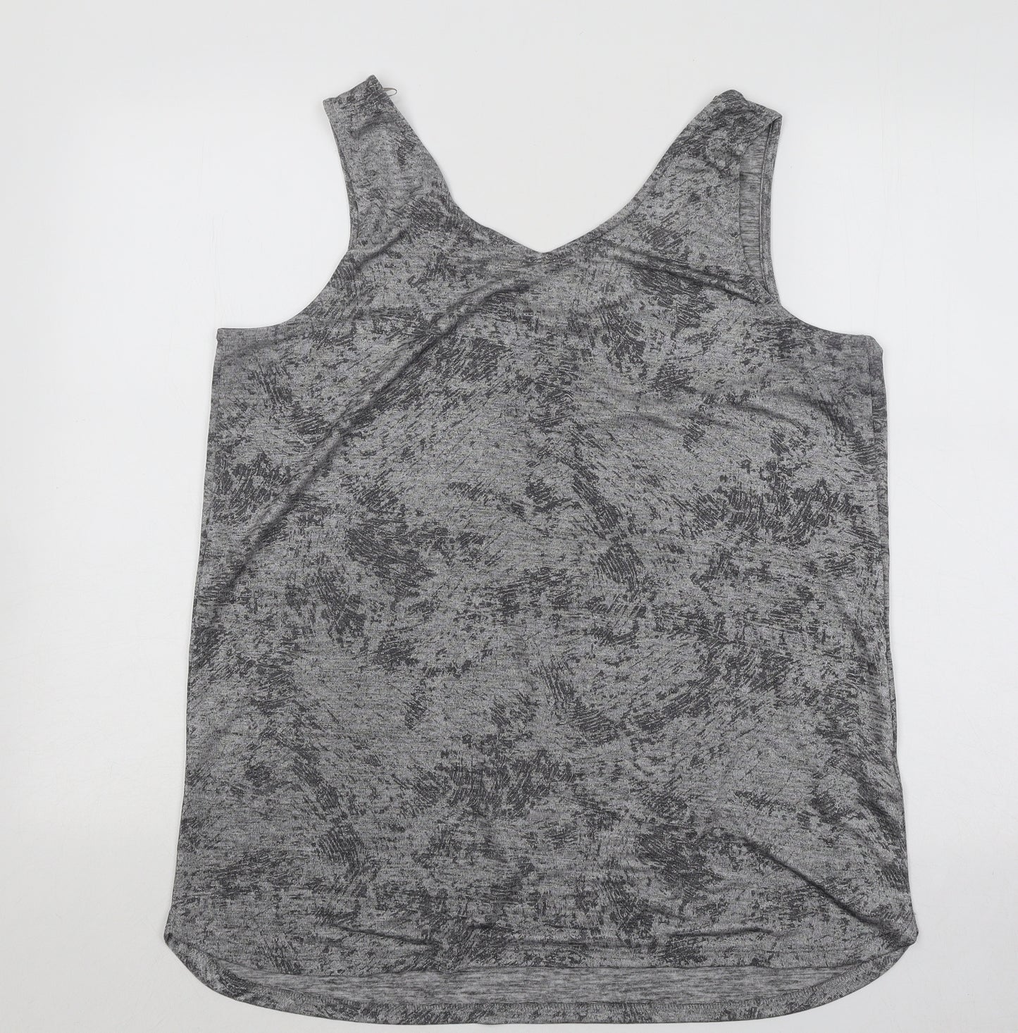 NEXT Womens Grey Geometric Polyester Basic T-Shirt Size 16 Round Neck