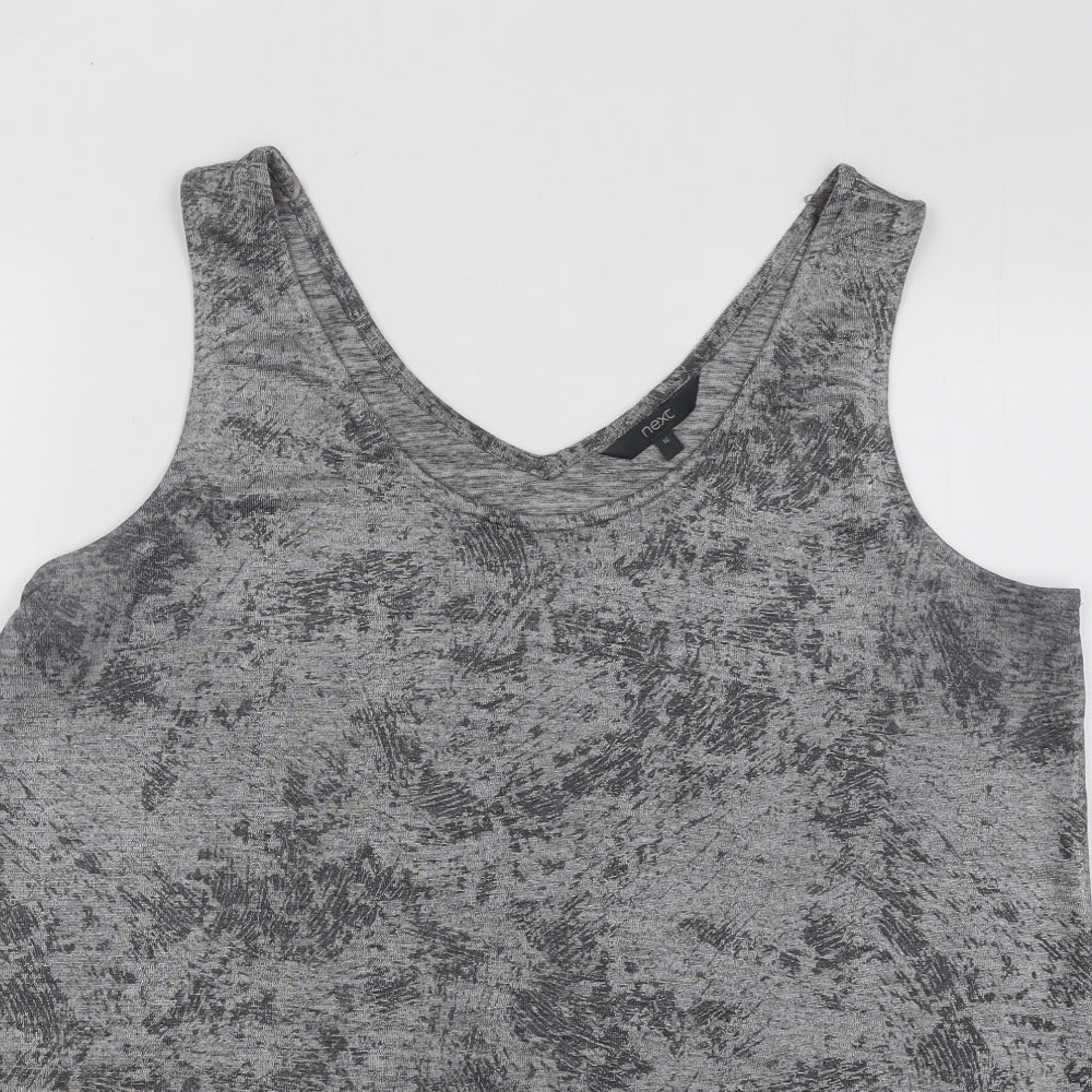 NEXT Womens Grey Geometric Polyester Basic T-Shirt Size 16 Round Neck