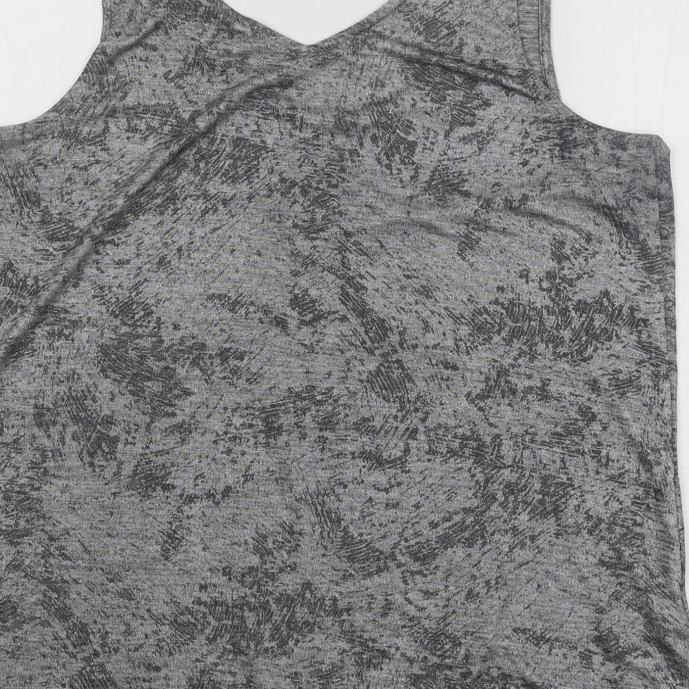 NEXT Womens Grey Geometric Polyester Basic T-Shirt Size 16 Round Neck