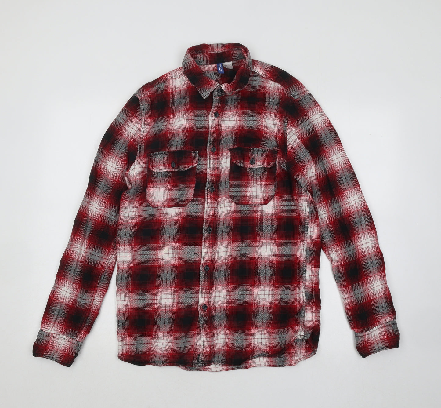 Divided by H&M Womens Red Plaid Cotton Basic Button-Up Size S Collared