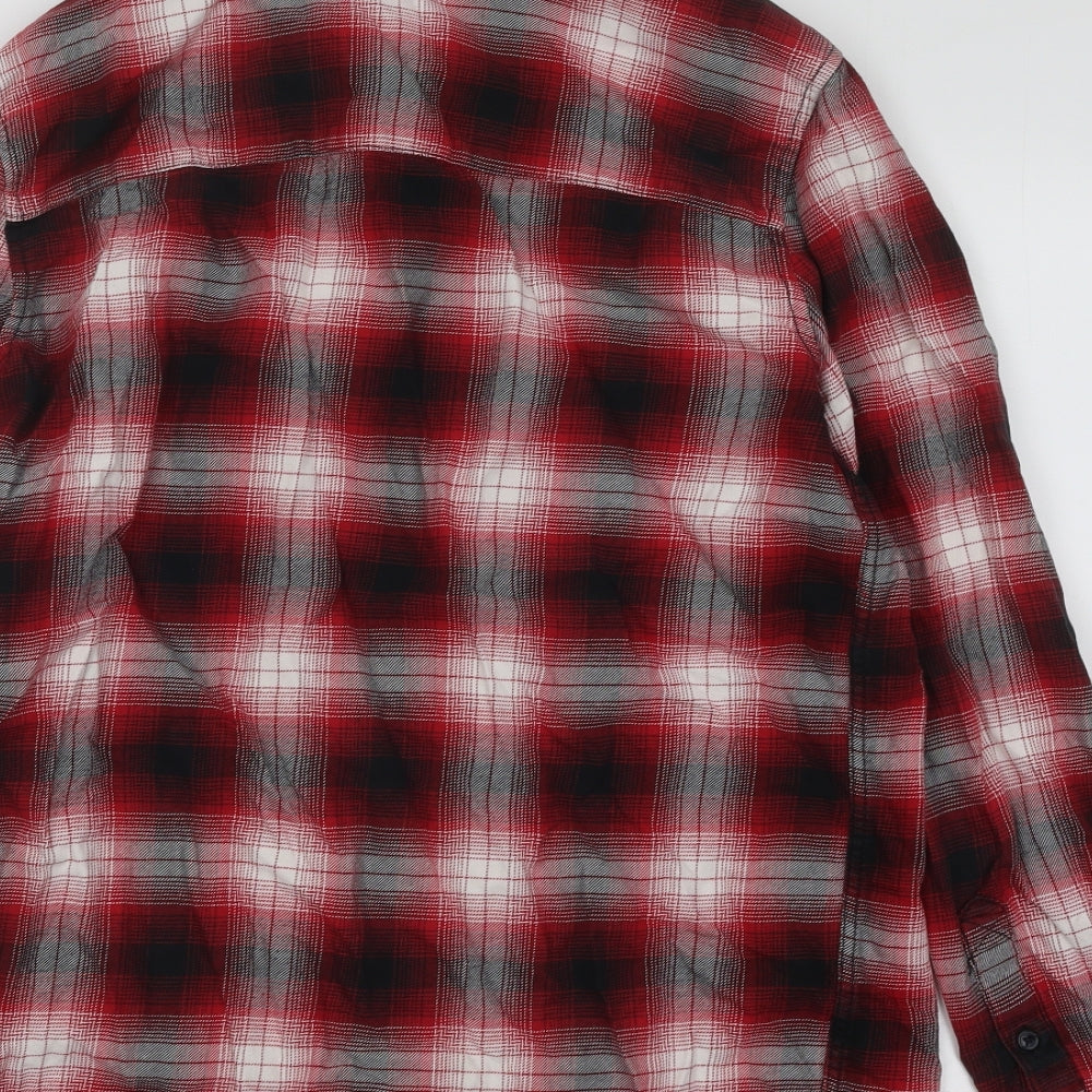 Divided by H&M Womens Red Plaid Cotton Basic Button-Up Size S Collared