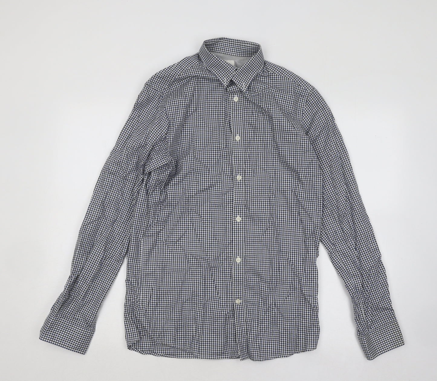JACK & JONES Mens Blue Plaid Cotton Button-Up Size S Collared Button