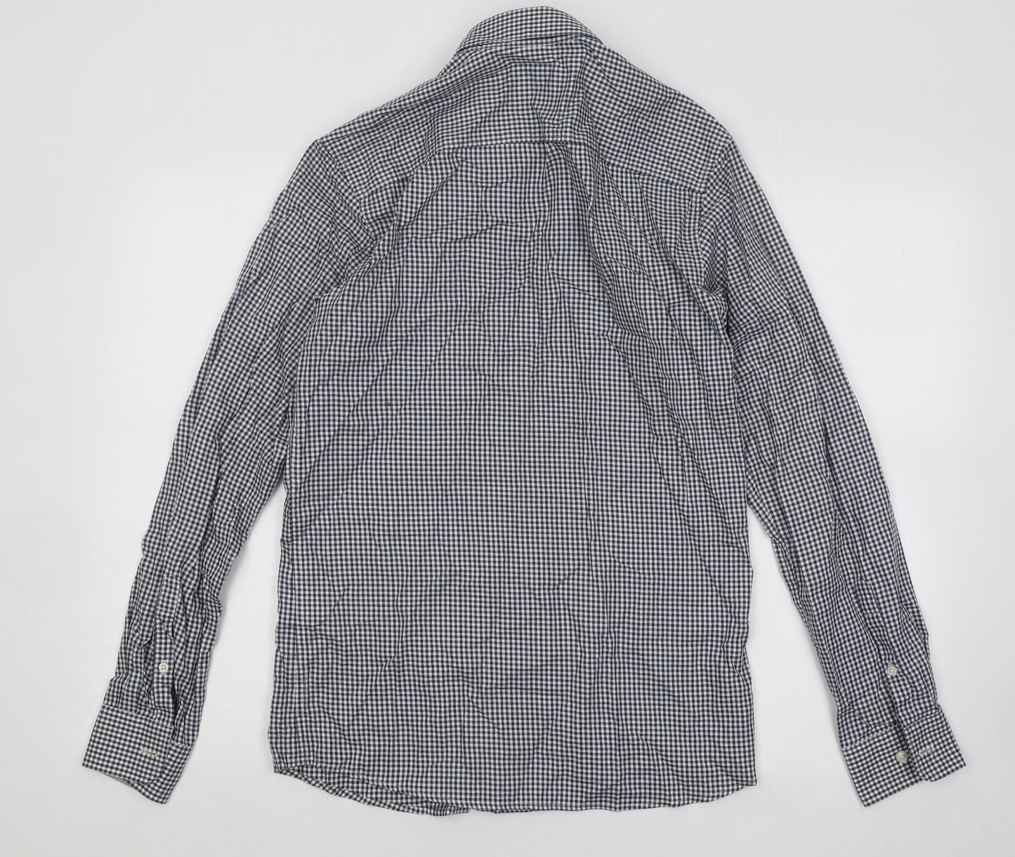 JACK & JONES Mens Blue Plaid Cotton Button-Up Size S Collared Button