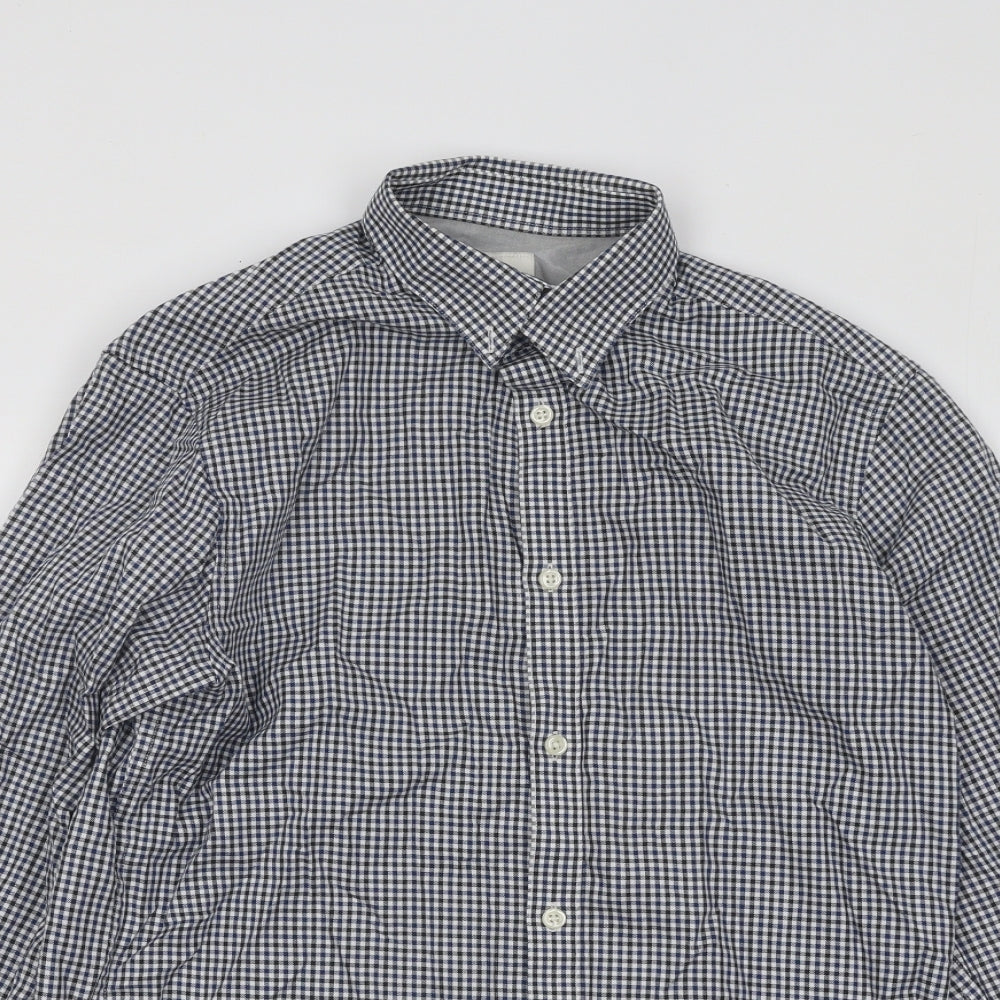JACK & JONES Mens Blue Plaid Cotton Button-Up Size S Collared Button