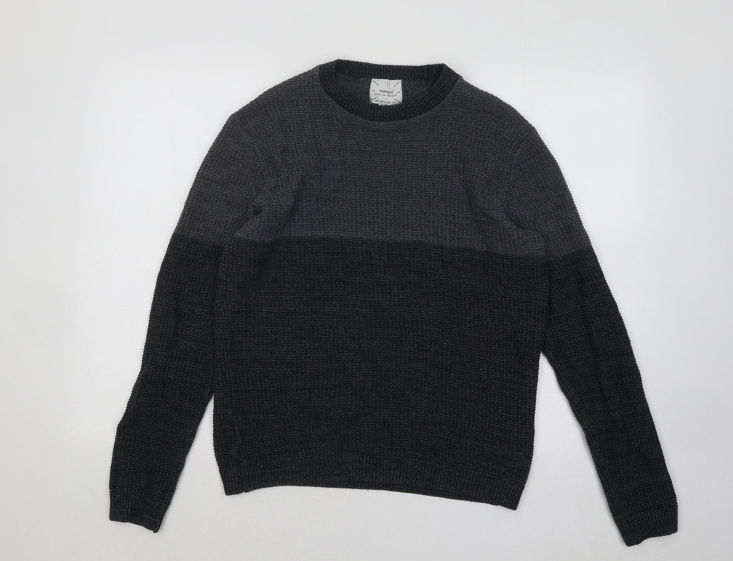 Topman Mens Grey Round Neck Cotton Pullover Jumper Size S