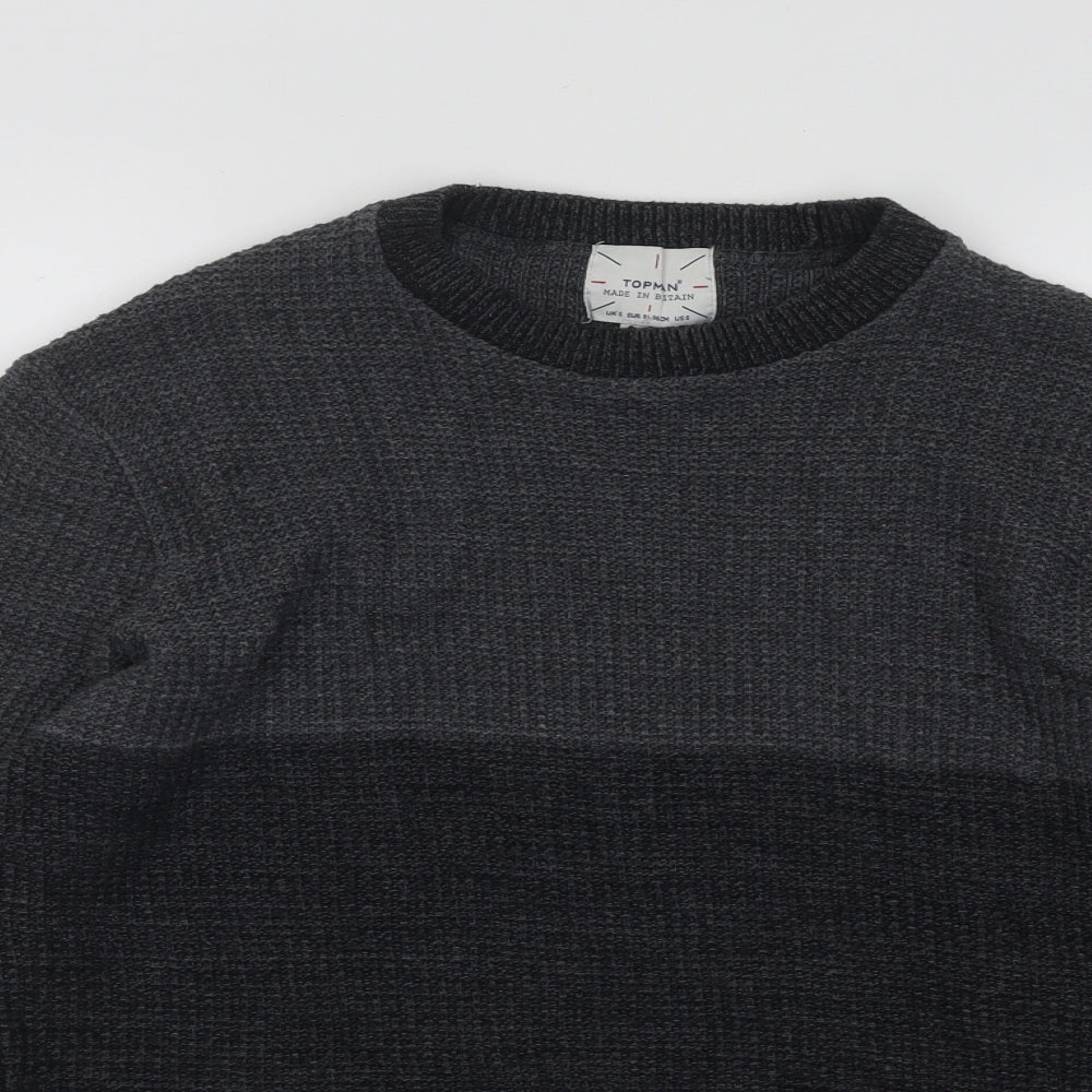 Topman Mens Grey Round Neck Cotton Pullover Jumper Size S