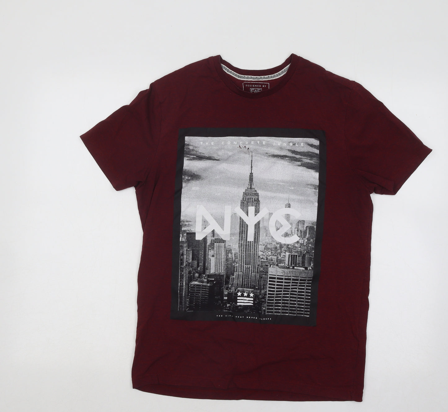 F&F Mens Red Cotton T-Shirt Size S Round Neck - New York City