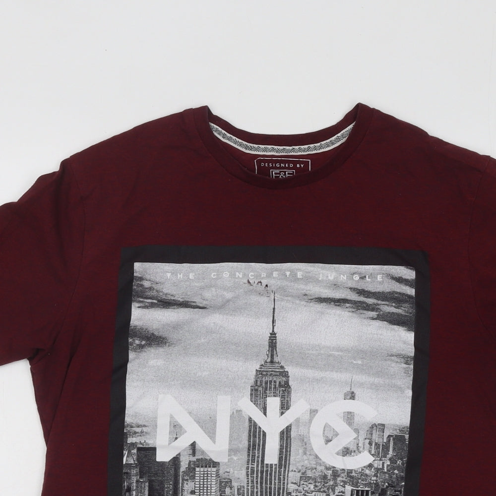 F&F Mens Red Cotton T-Shirt Size S Round Neck - New York City