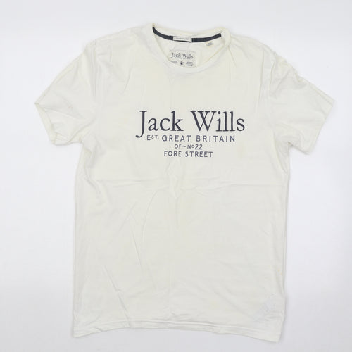 Jack Wills Mens Ivory Cotton T-Shirt Size S Round Neck
