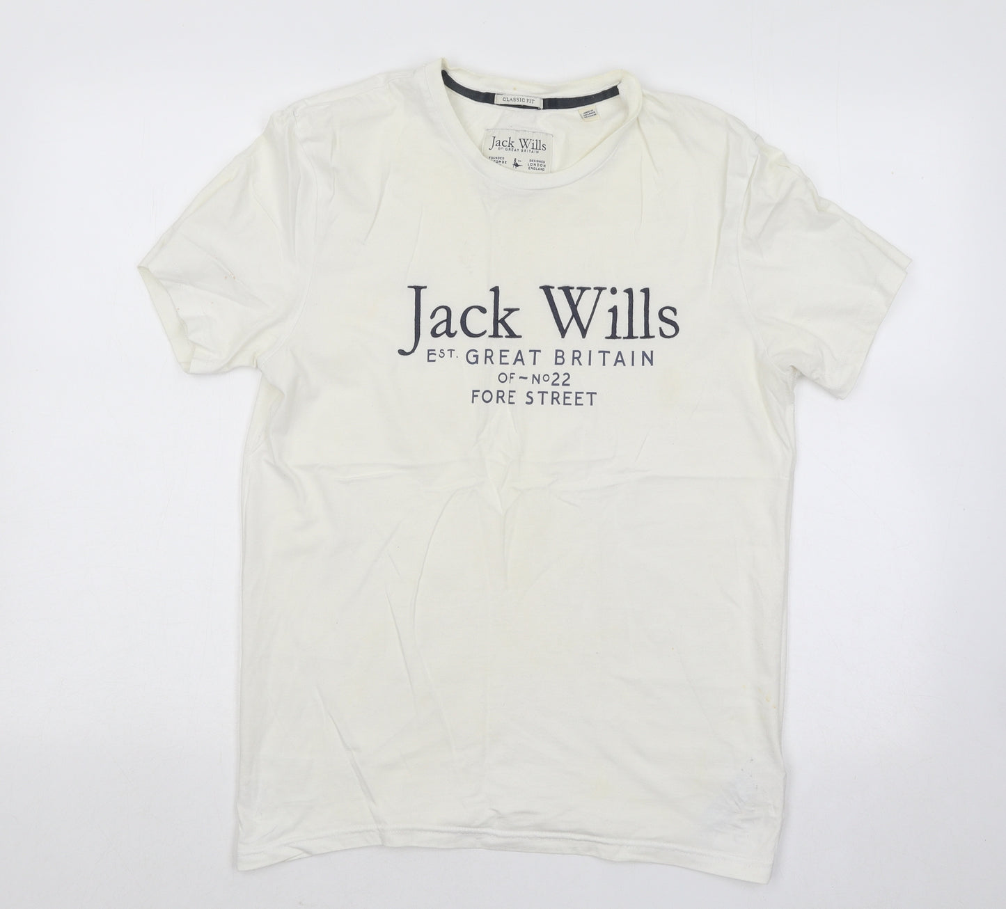 Jack Wills Mens Ivory Cotton T-Shirt Size S Round Neck