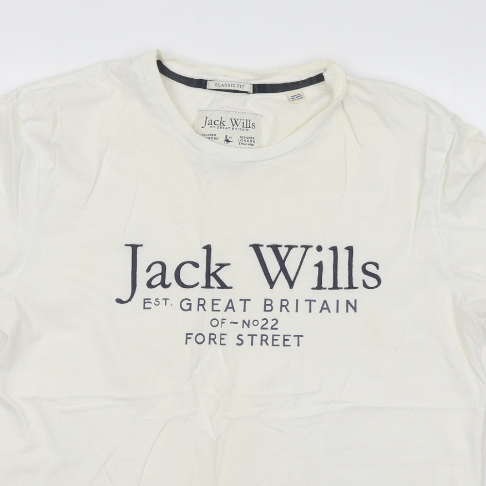 Jack Wills Mens Ivory Cotton T-Shirt Size S Round Neck