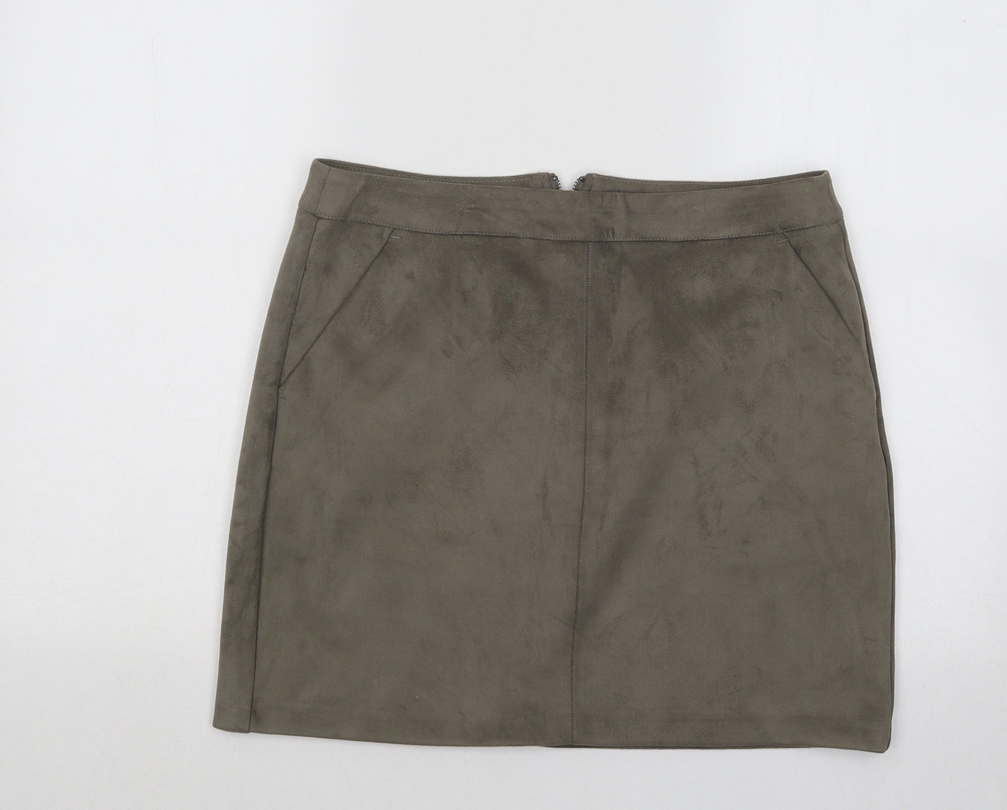 VERO MODA Womens Green Polyester A-Line Skirt Size L Zip
