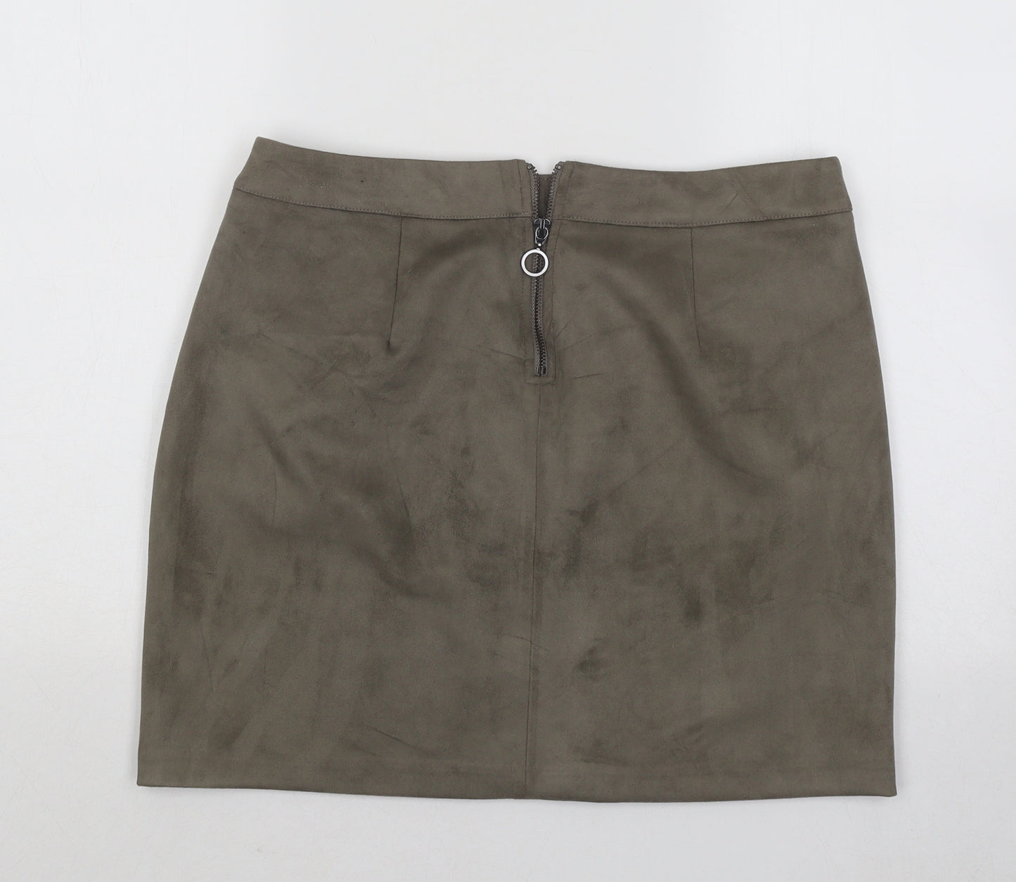 VERO MODA Womens Green Polyester A-Line Skirt Size L Zip