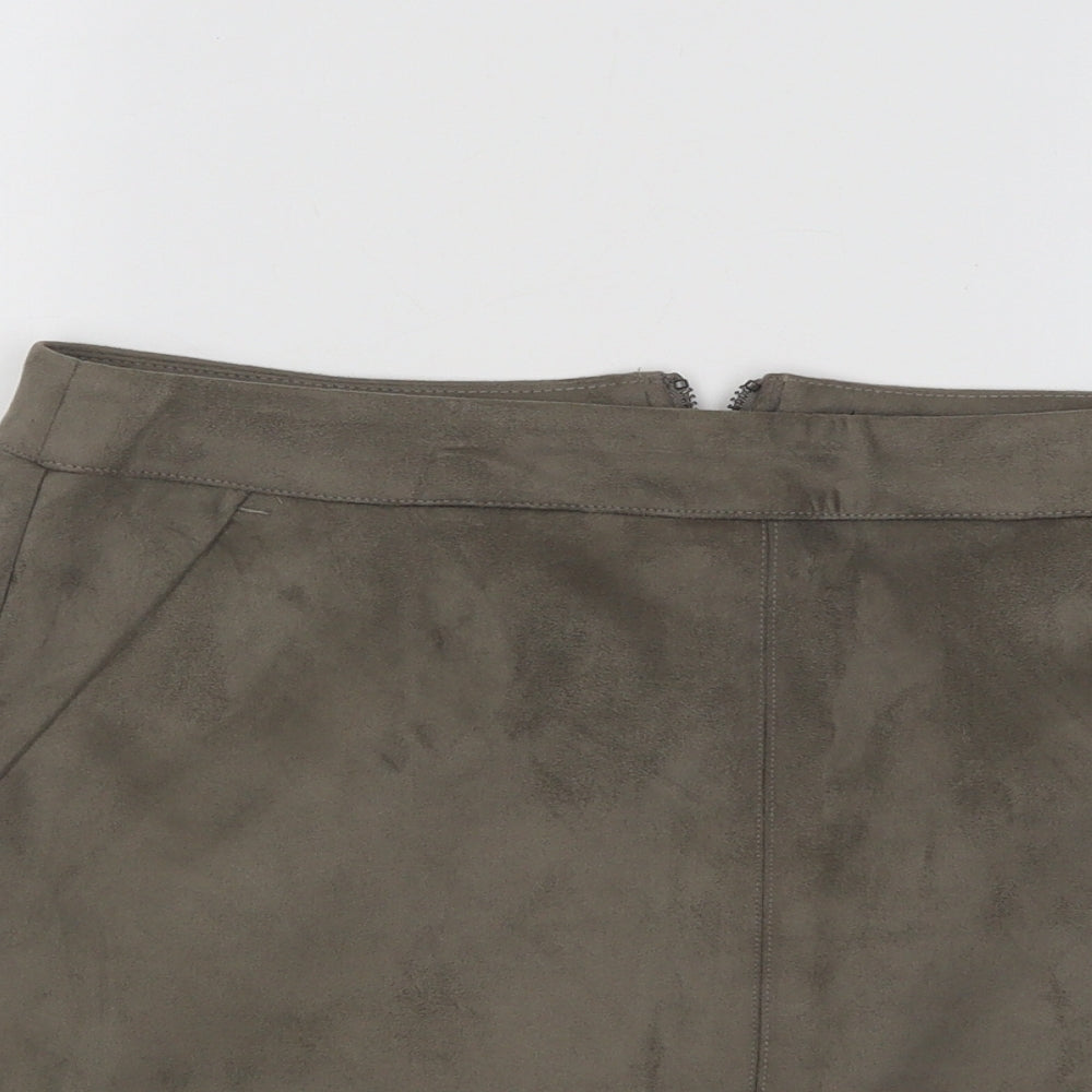 VERO MODA Womens Green Polyester A-Line Skirt Size L Zip