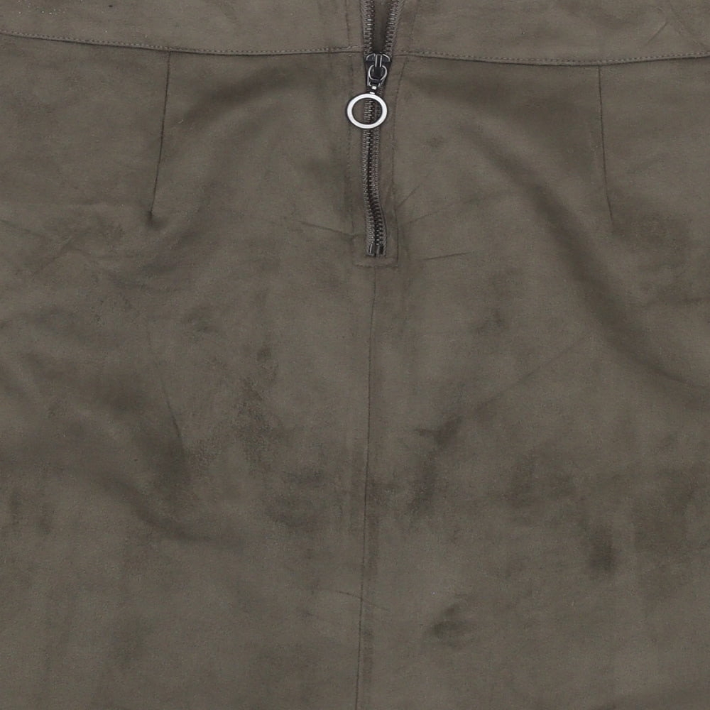 VERO MODA Womens Green Polyester A-Line Skirt Size L Zip