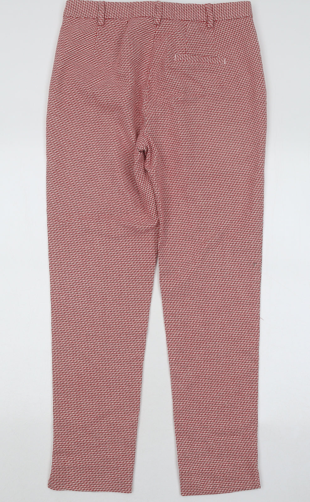 Marks and Spencer Womens Red Geometric Cotton Trousers Size 12 L28 in Regular Zip