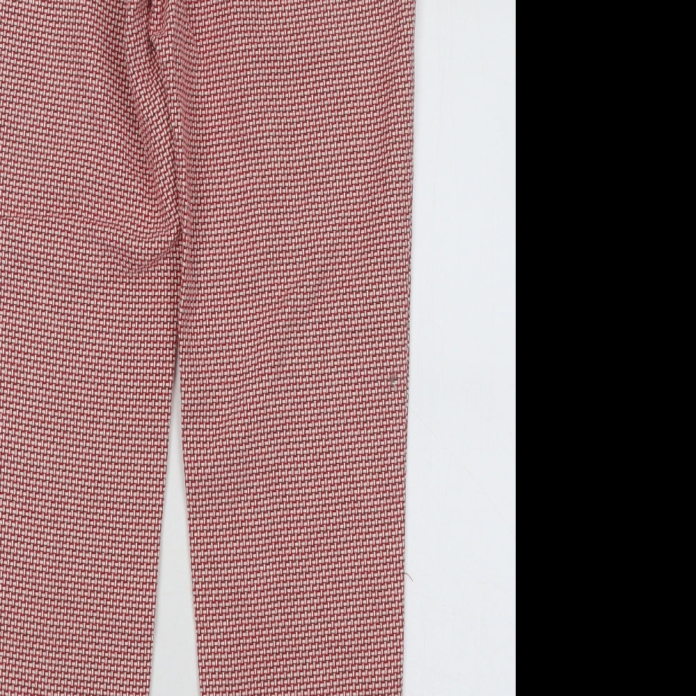 Marks and Spencer Womens Red Geometric Cotton Trousers Size 12 L28 in Regular Zip