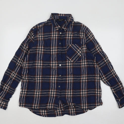 New Look Womens Blue Plaid Cotton Basic Button-Up Size 12 Collared