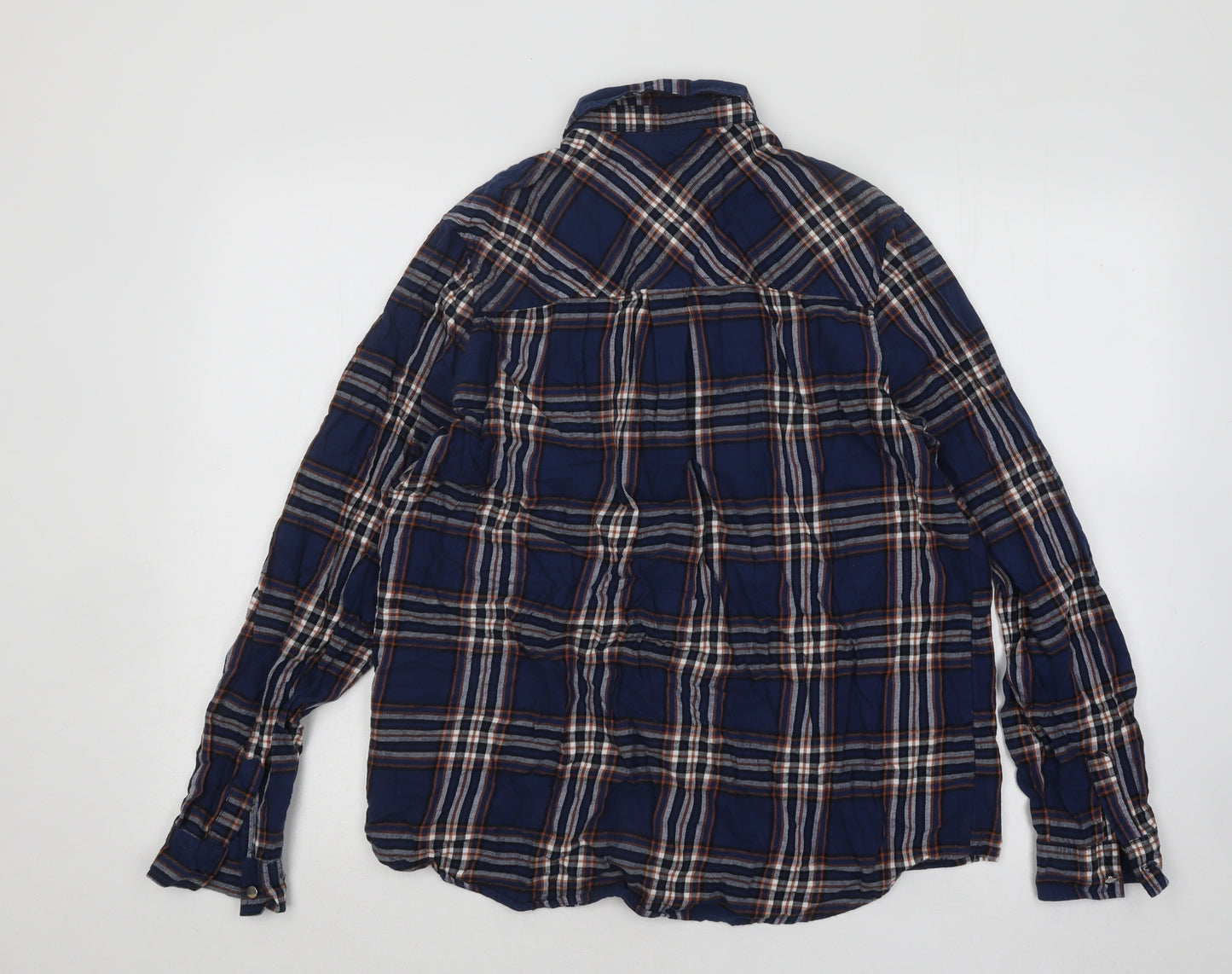 New Look Womens Blue Plaid Cotton Basic Button-Up Size 12 Collared