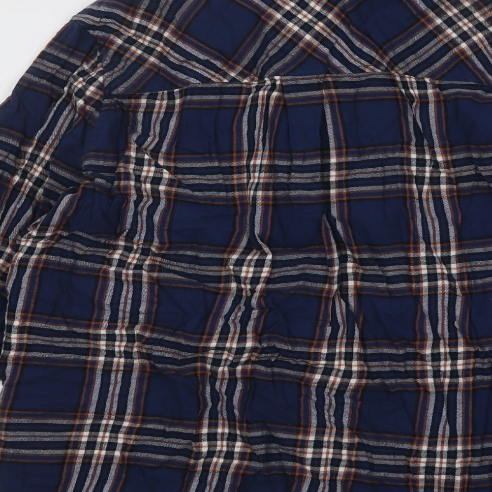 New Look Womens Blue Plaid Cotton Basic Button-Up Size 12 Collared