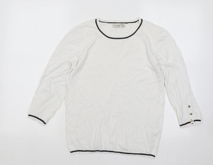 Stradivarius Womens White Round Neck Viscose Pullover Jumper Size L