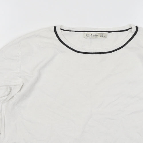 Stradivarius Womens White Round Neck Viscose Pullover Jumper Size L