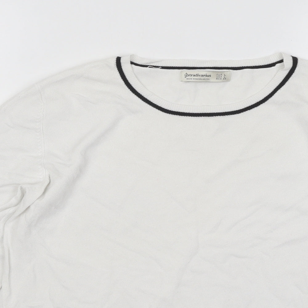 Stradivarius Womens White Round Neck Viscose Pullover Jumper Size L