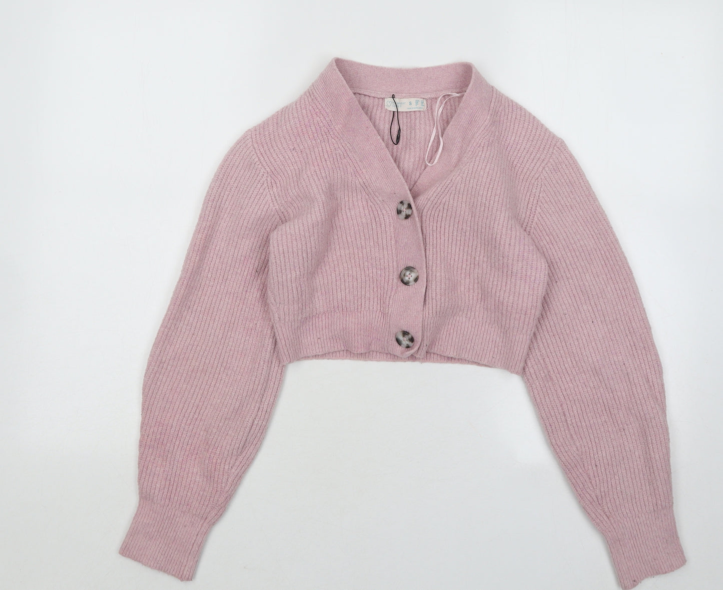 Primark Womens Pink V-Neck Polyester Cardigan Jumper Size 10 - Cropped