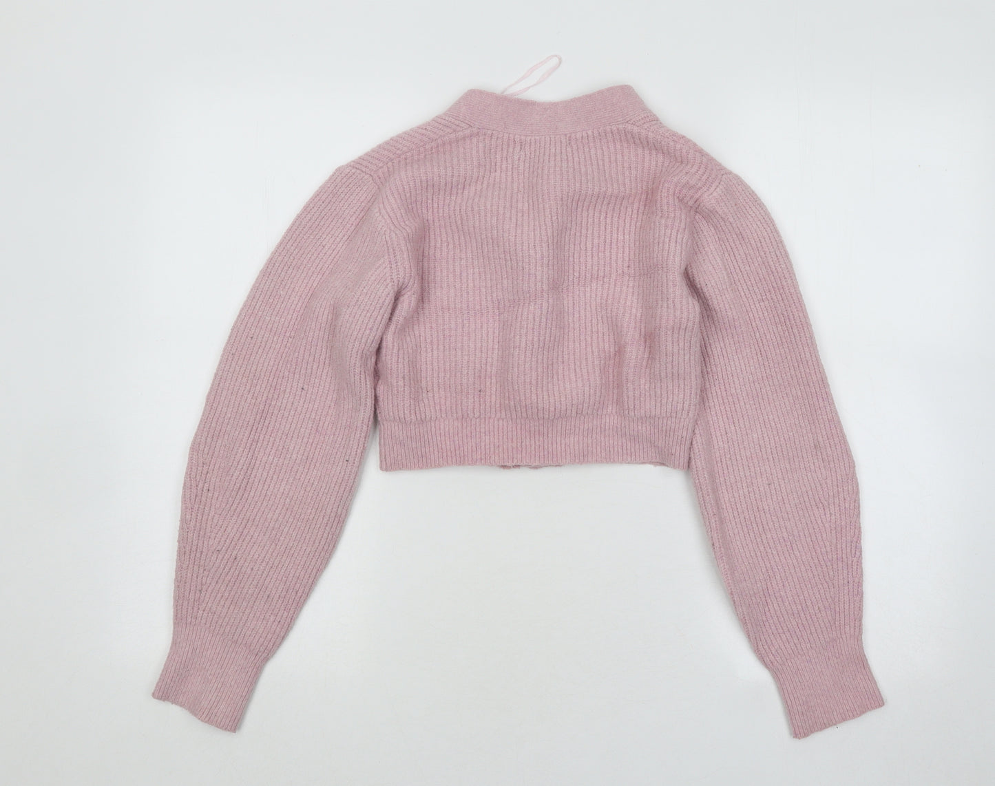 Primark Womens Pink V-Neck Polyester Cardigan Jumper Size 10 - Cropped